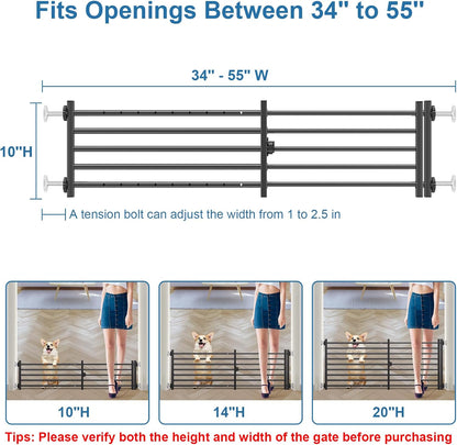 Malier Indoor Dog Gate with Door, 26-41" Extra Wide Full Metal Pet Gate Short Dog Gate for Stairs, Pressure Mount 10'' Tall Small Puppy Low Gate Easy Step Over for Doorways