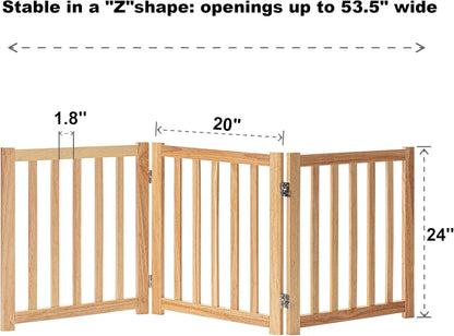 LZRS 2-Panel Wooden Free Standing Foldable Dog Gate Indoor – Solid Hardwood 24" High, Step-Over Safety Pet Gate for Doorways, Stairs & Small Spaces - Indoor Use, White