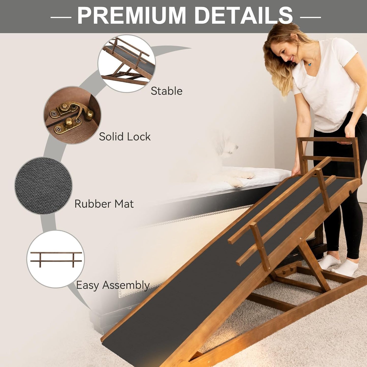 ABORON Antislip Dog Ramp, Adjustable Folding Pet Ramp for Small & Large Old Dogs & Cats, High Traction Portable Rubber Paw Ramps, Supports up to 200 lbs, Used for Bed Couch SUV, 39.3'' Long