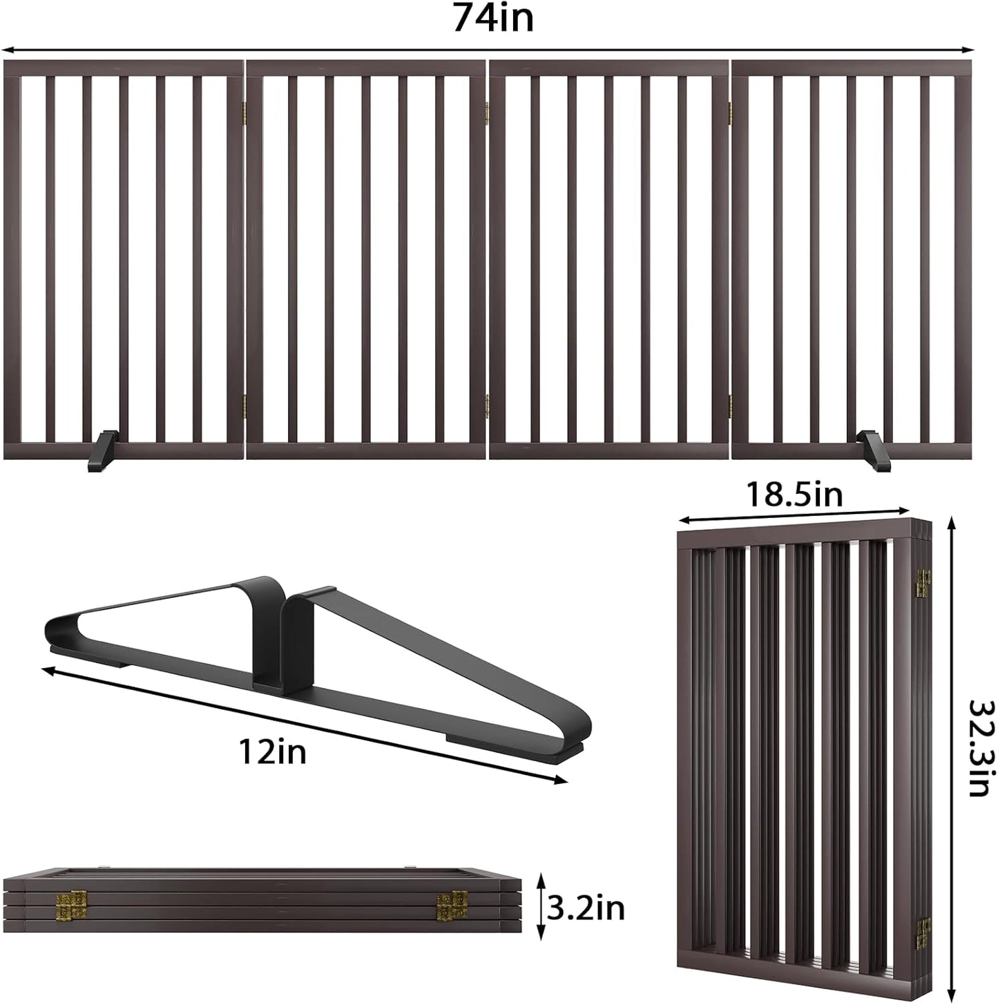 Dog Gate 32" Tall Foldable Dog Gate for Doorways Freestanding Pet Gate for Dogs Indoor (Walnut, 3 Panel)