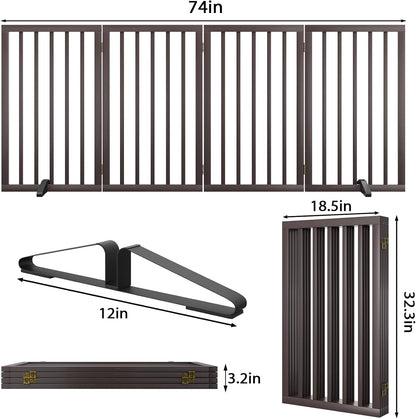 Dog Gate 32" Tall Foldable Dog Gate for Doorways Freestanding Pet Gate for Dogs Indoor (Walnut, 3 Panel)