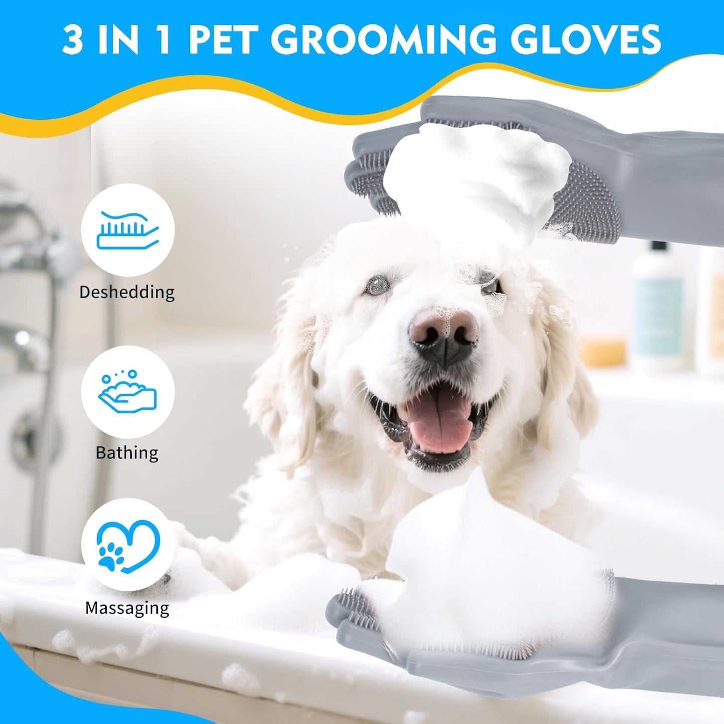Silicone Dishwashing Gloves with Scrubber Bristles, Food-Grade Cleaning Mitts for Kitchen Dishes, Pet Grooming & Car Wash