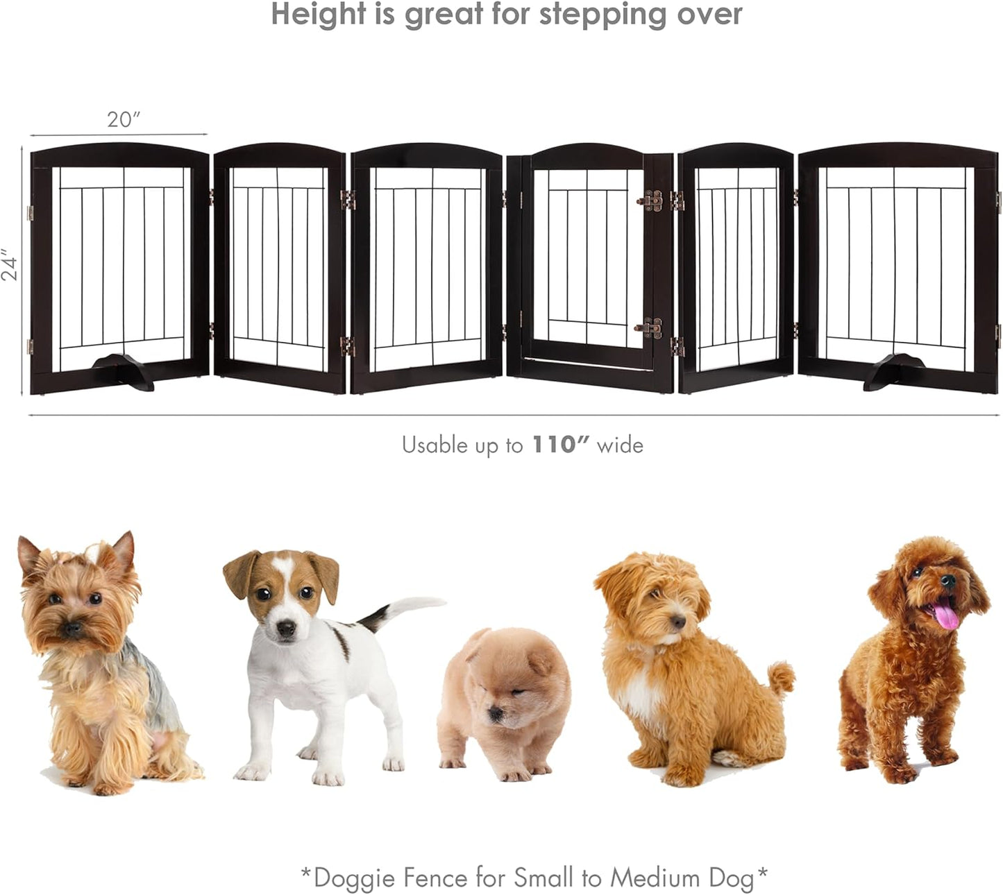 PAWLAND Free Standing Dog Gates for The House Stairs Doorways Indoor Foldable Wooden Small White Puppy Pet Gate Step Over Fence 60" W 24" H 3 Panels