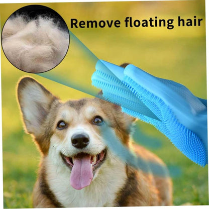Dog Washing Gloves, Pet Grooming Gloves with Soft Brushes, Bathing and Massaging for Dogs and Cats, Silicone Heat Resistant Cleaning Gloves with High-Density Teeth (Gray)