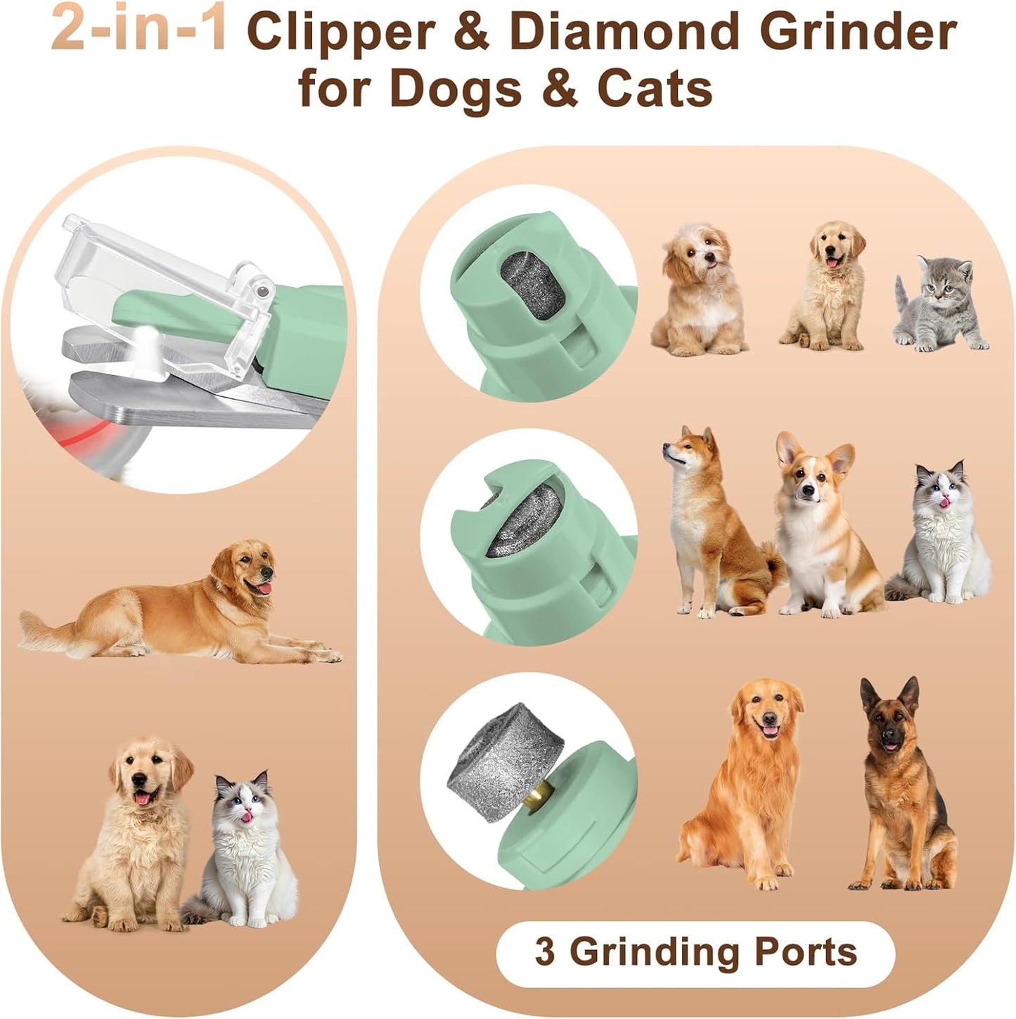 2-in-1 Dog Nail Clippers and Cat Nail Clippers with Light, Quick Sensor and Safety Guard, USB Rechargeable Pet Nail Trimmer with 2 LED Lights for Large Medium Small Dogs and Cats (White)