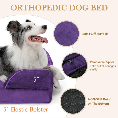 Comfort Expression Orthopedic Dog Bed for Extra Large Dogs 42x30 Inch, Waterproof Egg Crate Foam XL Pet Bed with Removable Bolsters, Dog Couch with Washable Cover & Non-Slip Bottom, Grey - Colors B