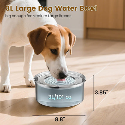 Dog Water Bowl No Spill,3L/101oz Stainless Steel Water Bowl for Dogs, Spill Proof Slow Drinking Dog Water Feeder with Anti-Slip for Medium to Large Messy Drinkers