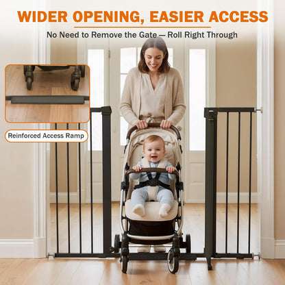 Mumeasy Baby Gate Extra Wide, 29.7-51'' Pressure Mounted Dog Gate with Walk Thru Door, Auto Close Pet Gate for House, Stairs, Doorways,Black
