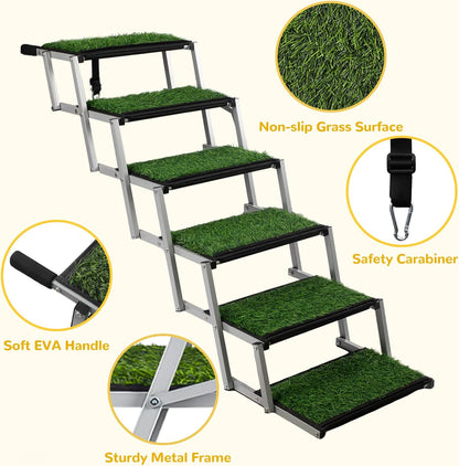 Niubya Dog Ramps for Cars, Portable Folding Dog Stairs for Cars, SUV, Trucks, Lightweight Pet Ramp for Large Dogs with Non-Slip Surface, Reinforced Pet Steps Supports Up to 200 lb, 6 Steps