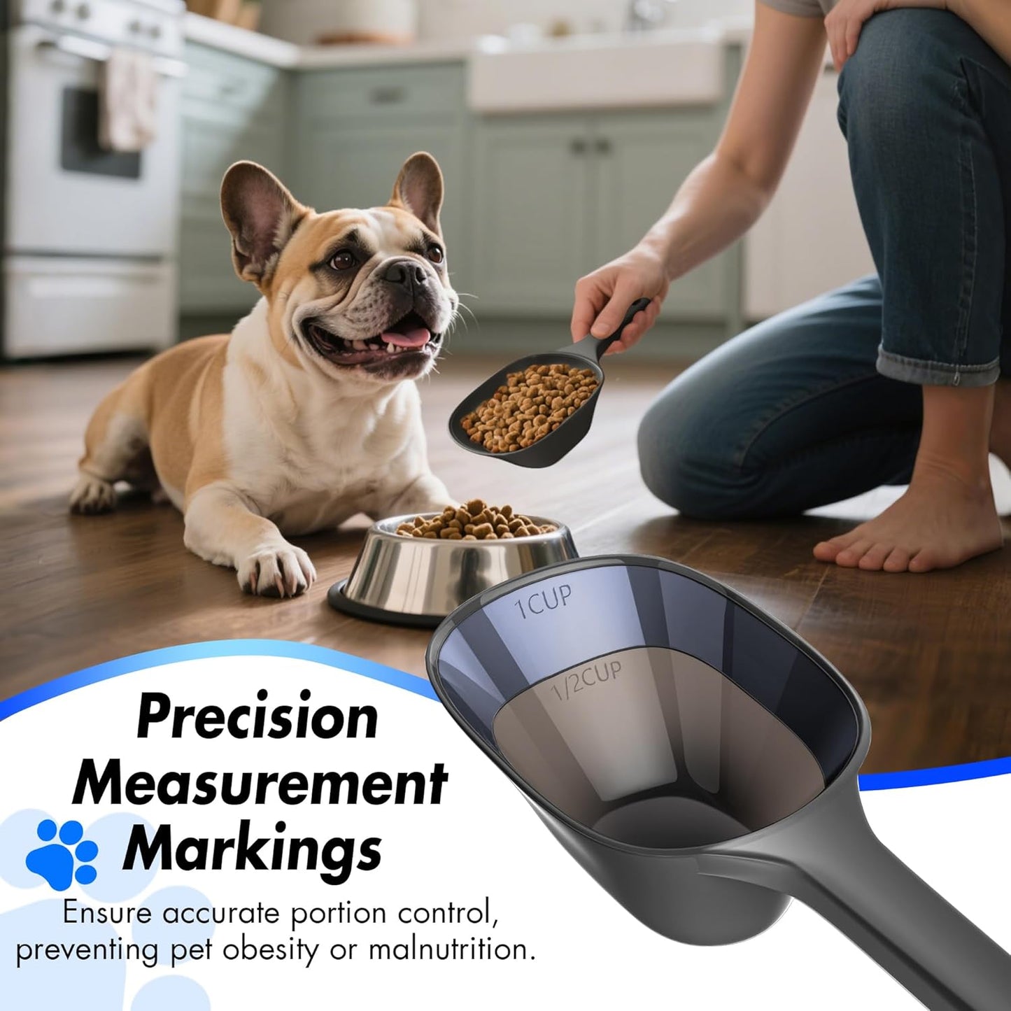 Food Scoop, Cup Capacity Dog Food Scooper With Measuring Lines For Dog, Puppy and Cat Coffee Bean Scoop, Flour Scoop 2 Pack (Grey)