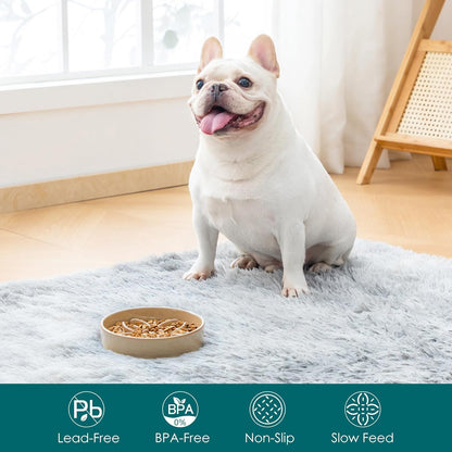 vancasso Ceramic Slow Feeder Dog Bowls, Puzzle Dog Food Bowls with Floral Maze, Anti -Slip Pet Food Dish for Small Breed, 0.6 Cups, Pink