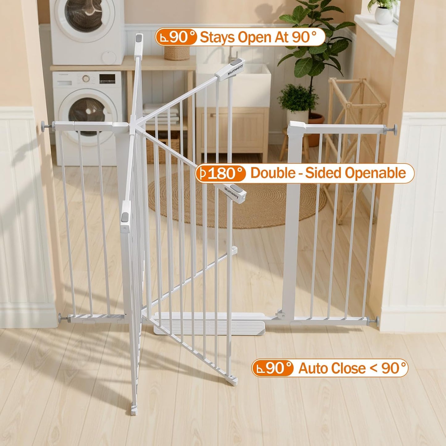 Mumeasy Baby Gate Extra Wide, 29.7-51'' Pressure Mounted Dog Gate with Walk Thru Door, Auto Close Pet Gate for House, Stairs, Doorways,Black
