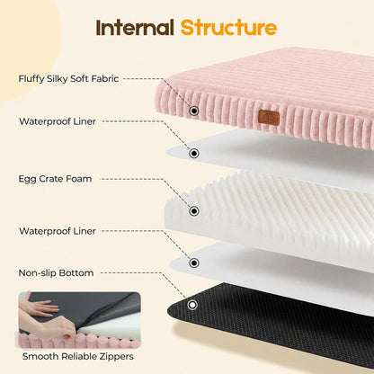 Orthopedic Dog Bed for Large Dog, Waterproof Pet Bed,Non-Slip Bottom and Egg-Crate Foam with Removable Washable Cover Crate Bed,Cream,36"x27"x3"
