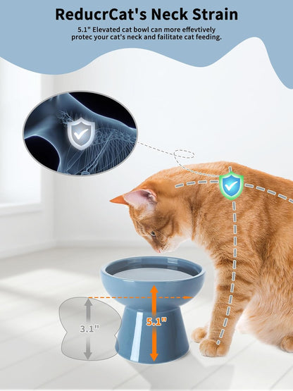 LoeJan Elevated Cat Food and Water Bowls Set, Extra Wide and Raised Ceramic Bowls, Anti-Vomit Whisker-Free Pressure Cat Feeder for Kittens to Adult Cats and Small Dogs (White, Water Bowl)