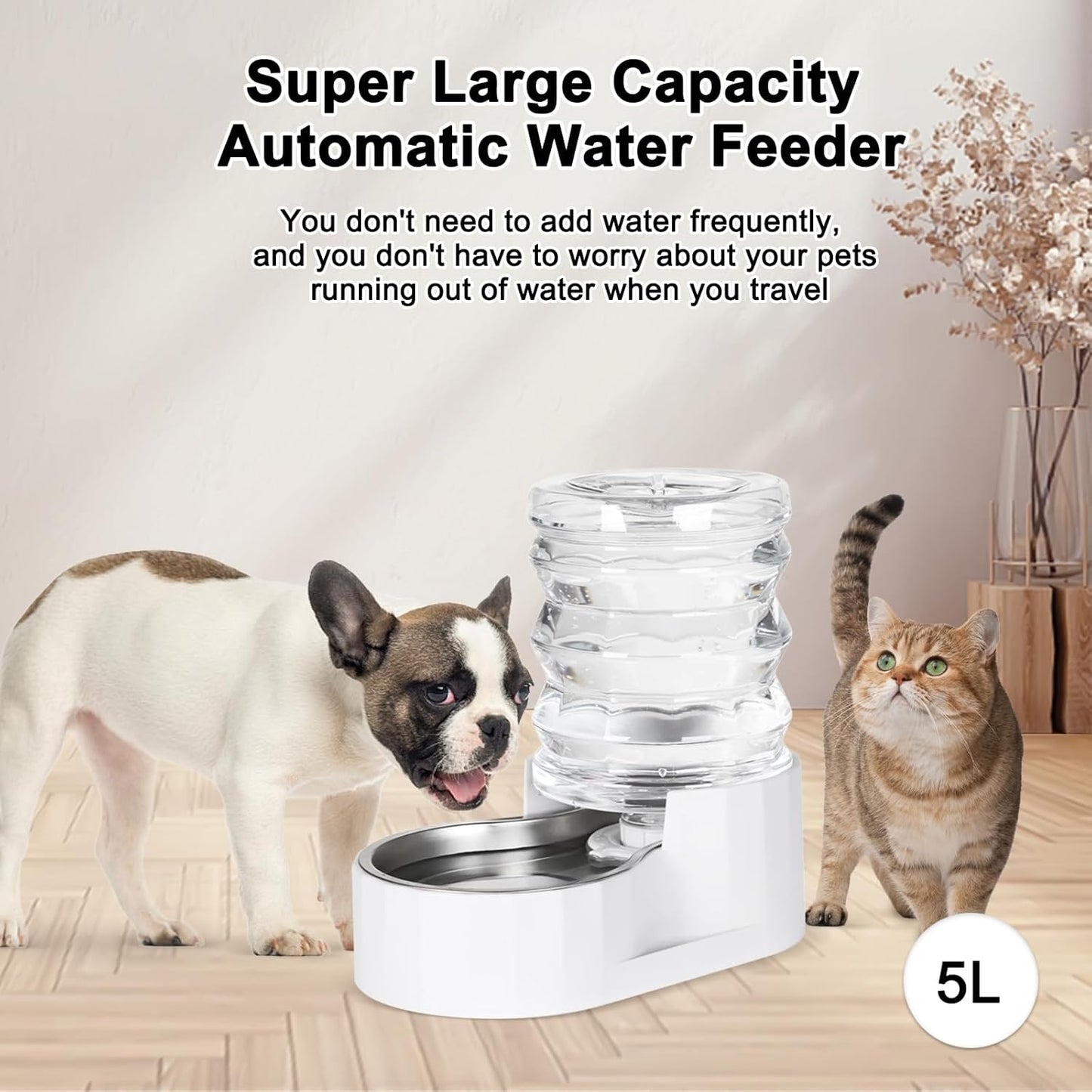 RIZZARI 8L Elevated Pet Water Dispenser – Stainless Steel Gravity Waterer with Auto-Refill Design for Medium and Large Dogs & Senior Pets -Comfortable Drinking Height for Living Rooms,Multi-Pet Homes