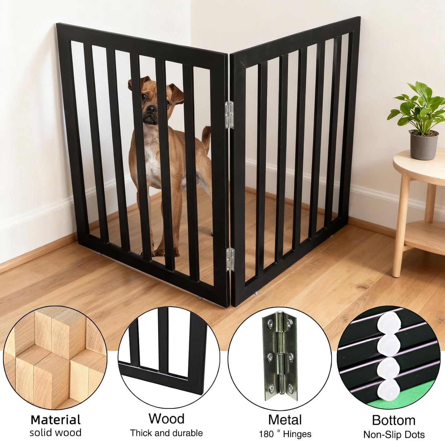 ZJSF Freestanding Indoor Dog Gate for House Foldable Wood Brown Puppy Gate for Doorways Pet Gate for Stairs Extra Wide Pet Fence 24" Height 2 Panels