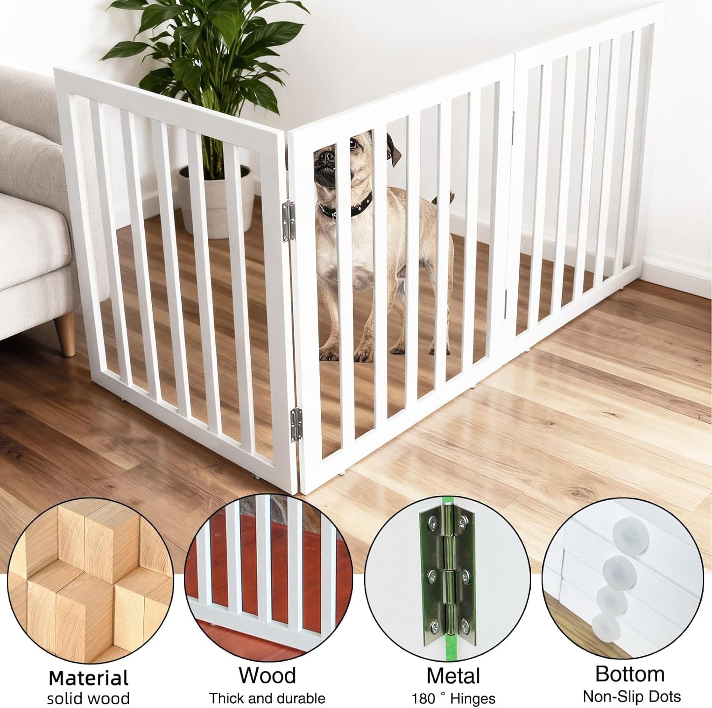 ZJSF Freestanding Indoor Dog Gate for House Foldable Wood Brown Puppy Gate for Doorways Pet Gate for Stairs Extra Wide Pet Fence 24" Height 2 Panels