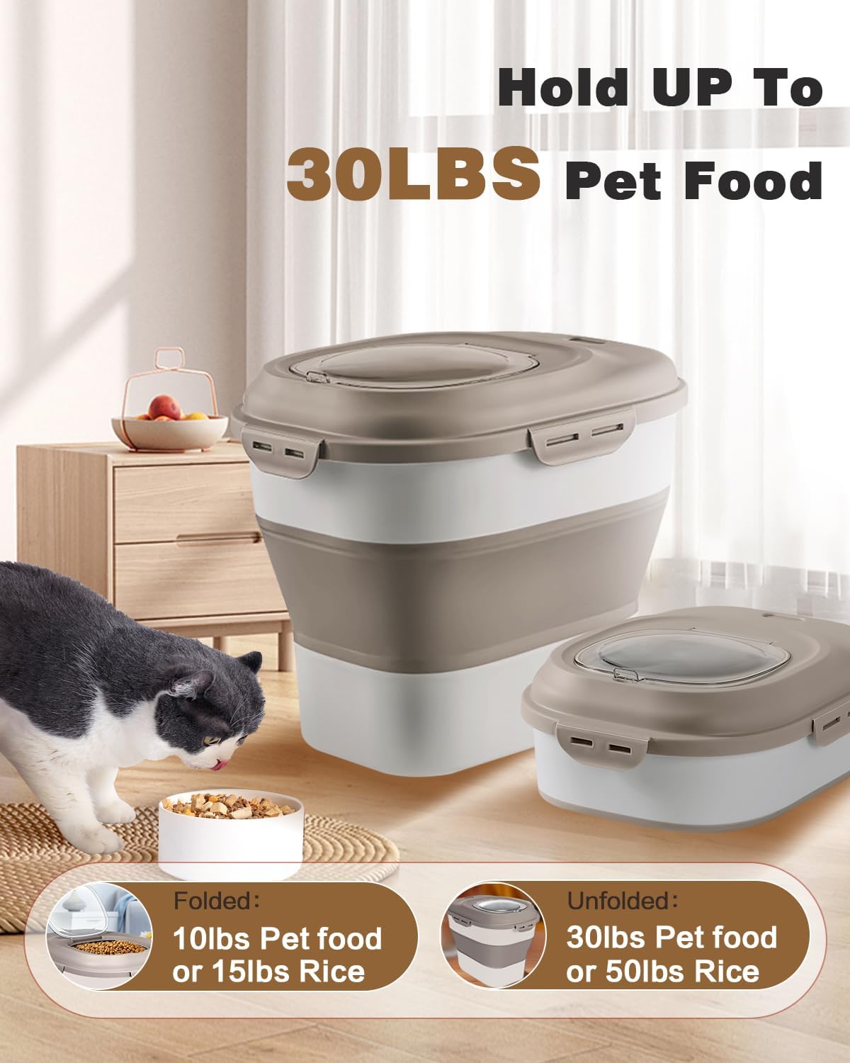 ANVS Dog Food Storage Container-Up to 30Lbs Collapsible Dog Food Container with Airtight Lids, Scoop and 2.5L Small Pet Food Storage Container Dry Food For Dog, Cat and Other Pet Food (Green)