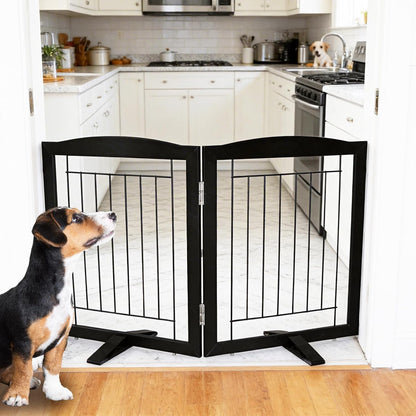 ZJSF Freestanding Dog Fence Indoor, Foldable Dog Gate for Doorways, Stairs or Hallways, Sturdy Wood Extra Wide Pet Gate with Support Feet for The House, White, 24 "Height-3 Panels