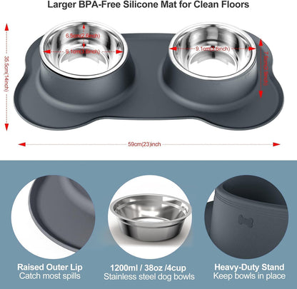 AsFrost Dog Food Bowls Stainless Steel & Water Dish with No-Spill and Non-Skid, Feeder Bowls with Dog Food Dish for Small Medium Large Size,Dogs,Cats,Puppy Pets, Black, 12oz