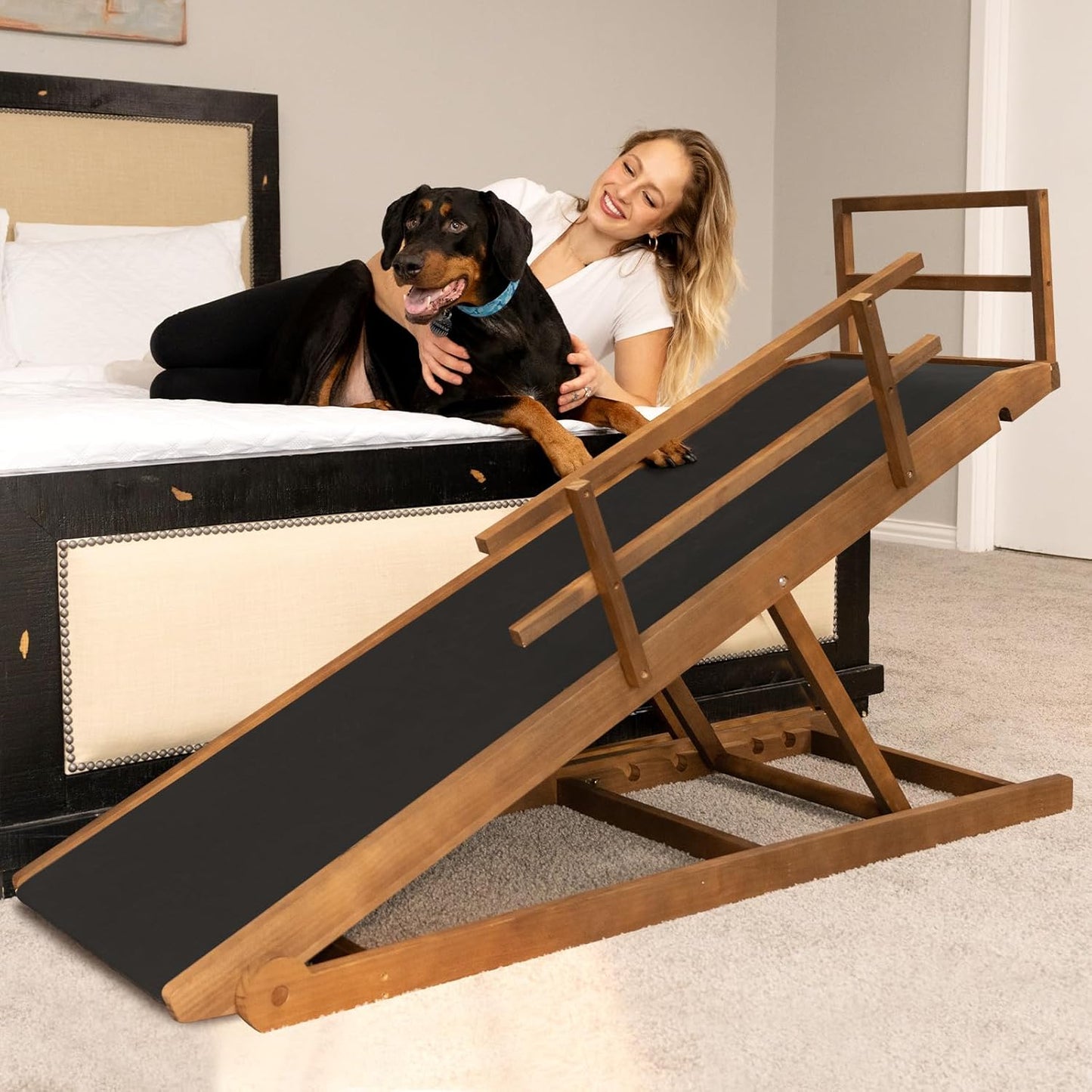 ABORON Antislip Dog Ramp, Adjustable Folding Pet Ramp for Small & Large Old Dogs & Cats, High Traction Portable Rubber Paw Ramps, Supports up to 200 lbs, Used for Bed Couch SUV, 39.3'' Long
