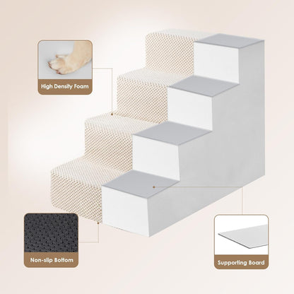 EHEYCIGA Dog Stairs for High Bed 22.5" H, 5-Step Dog Steps for Bed, Pet Steps for Small Dogs and Cats, Non-Slip Balanced Pet Ramp Indoor, Grey