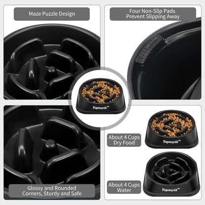 2 Pack Slow Feeder Dog Bowls for Healthy Eating, Non-Slip and Anti-Choking Design, Reduces Bloating & Overeating for Medium Dogs and Cats, Easy to Clean