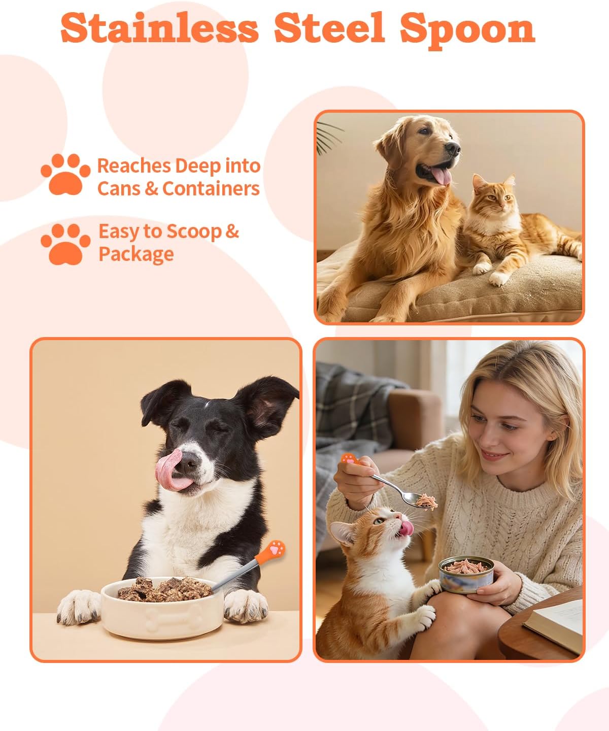 6 PCS Cat Food Can Covers Set, Reusable Silicone Can Lids with Opener, Stainless Steel Wet Food Spoon & Cat Treat Squeezer for Pet Feeding and Storage, Fits Cats & Dogs