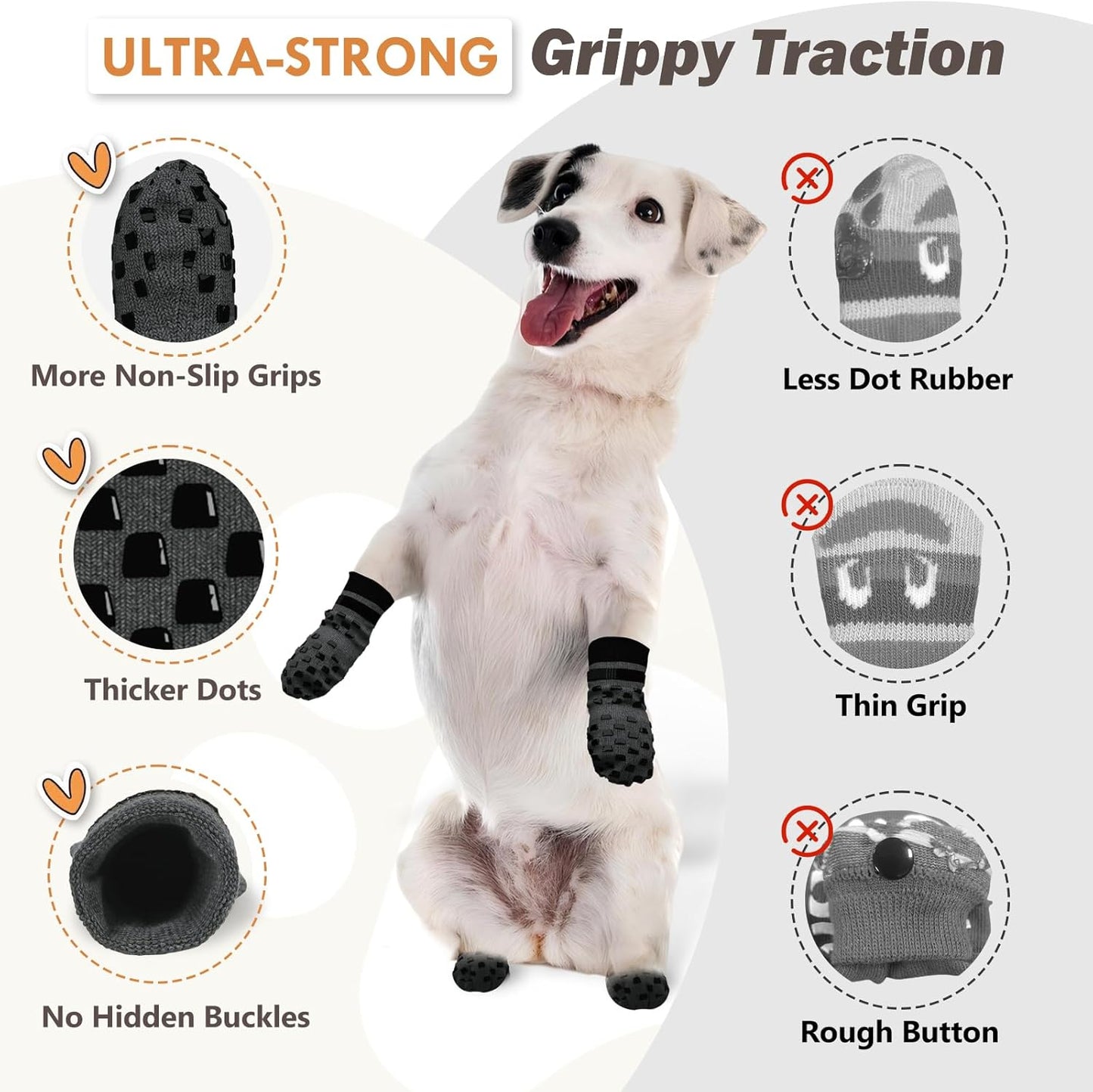 Anti Slip Dog Socks to Prevent Licking Paws, Dog Shoes for Hot/Cold Pavement, Dog Boots on Hardwood Floors, Traction Control Dog Booties & Paw Protectors for Small Medium Large Senior Dogs