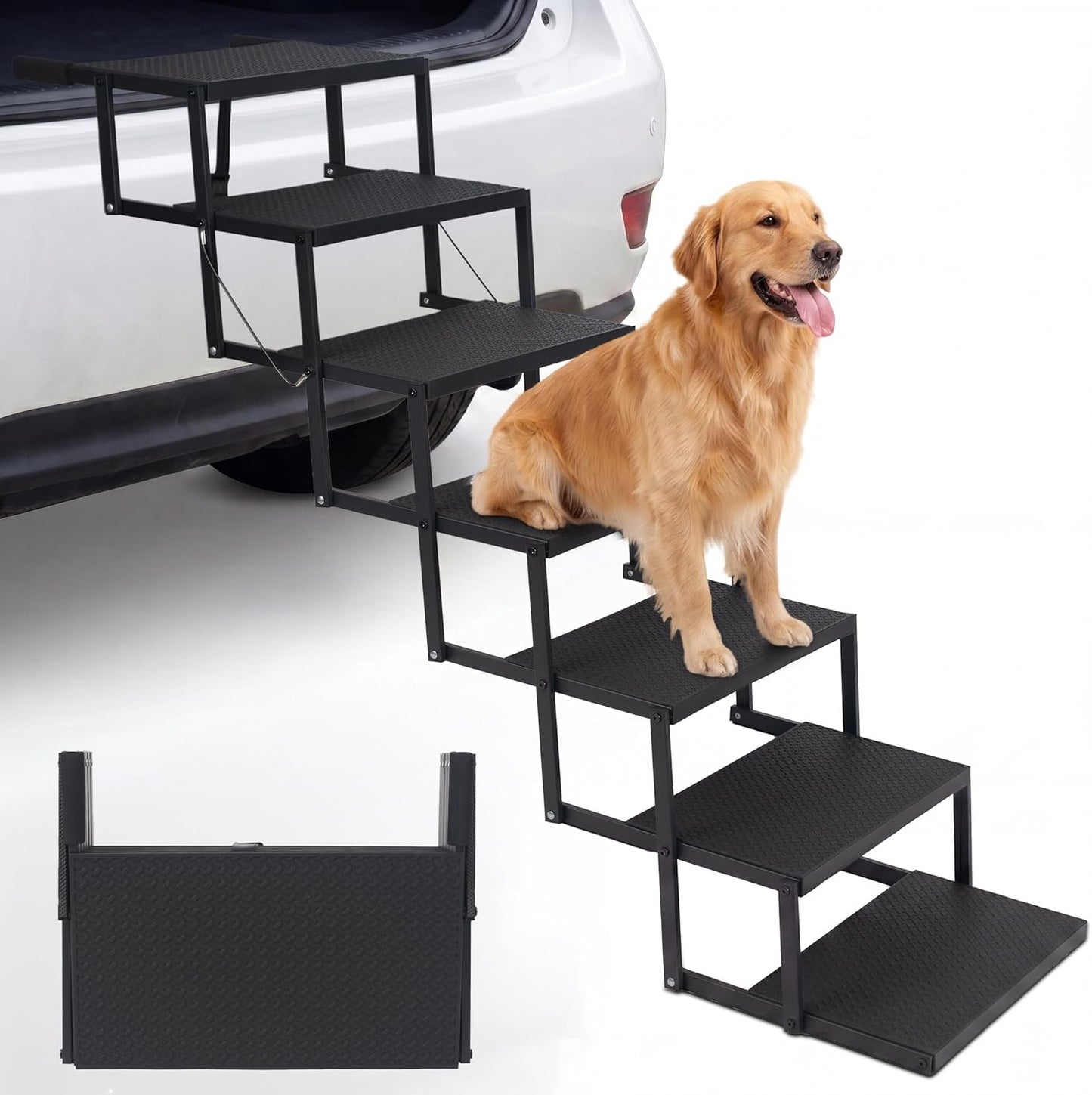 Dog Steps for Car, Truck, SUV, Dog Ramps for Cars with High Traction Surface, Portable Waterproof Dog Stairs for Large Dogs, Supports Up to 250 lbs, 7 Steps