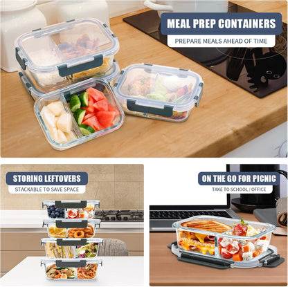 GULFLIN 24-Piece Small Glass Food Storage Containers with Lids Airtight, 1.5 Cup Meal Prep Containers Set, Microwave&Dishwasher Safe, Leak-Proof, BPA-Free, Grey