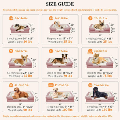 Comfort Expression Orthopedic Dog Bed for Extra Large Dogs 42x30 Inch, Waterproof Egg Crate Foam XL Pet Bed with Removable Bolsters, Dog Couch with Washable Cover & Non-Slip Bottom, Grey - Colors B