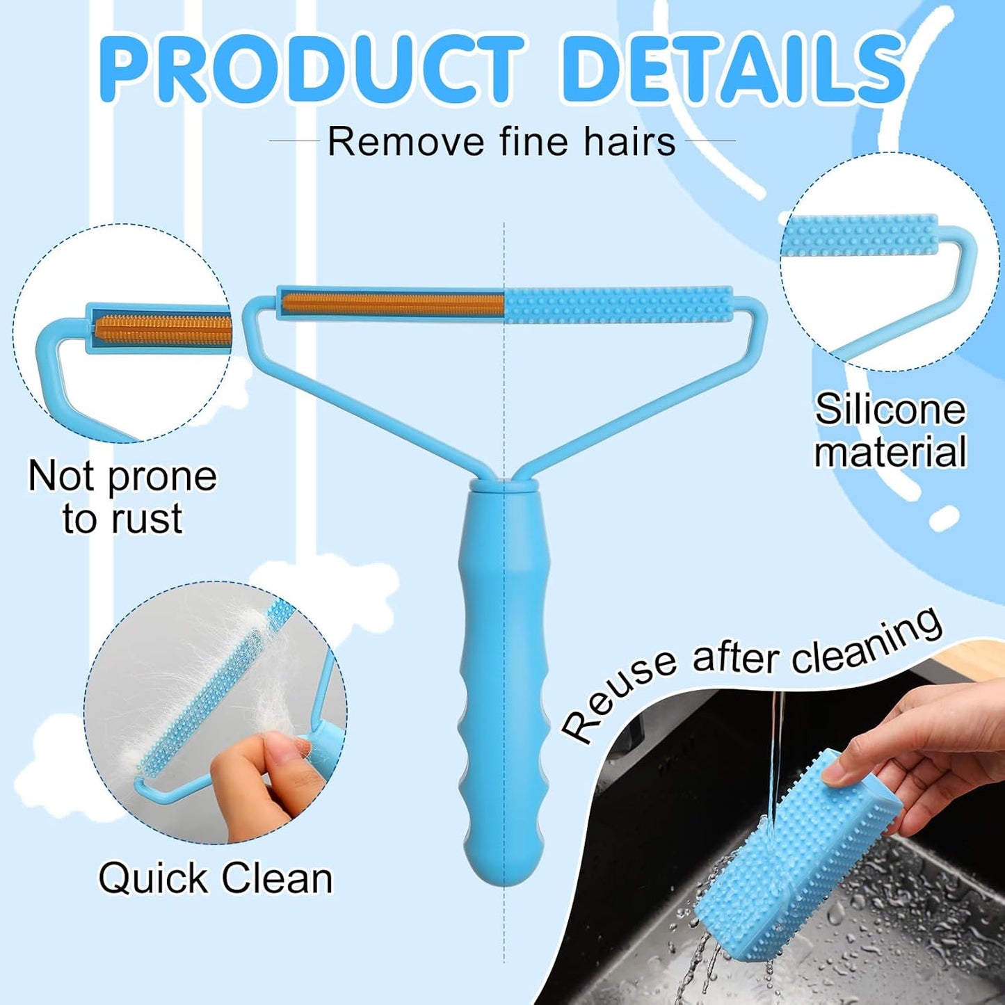 Honeydak 3 Pieces Hair Remover Tool Dog Hair Remover Pro Silicone Cleaner Brush Roller Fuzz Hairball Brush for Carpet Rake, Car Mat, Couch, Pet Bed, Clothes