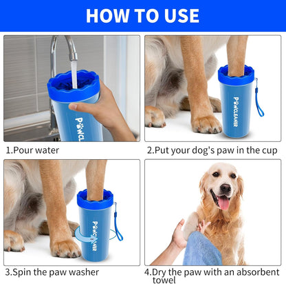 Professional 7 in 1 Dog Paw Cleaner for Dogs & Cats - Includes 1 Portable Paw Washer, 1 Bath Brush, 2 Dog Toothbrushes and 3 Absorbent Towels Note: Fits Paws up to 2 Inches Wide (Small, Blue)