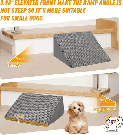 40D Dog Ramp for Stairs for Small & Senior Dogs and Cats – Non-Slip Stair Ramp for Dogs with Gentle Slope, Pet Ramp with Washable Cover & Self-Sticky Pads for Safe Climbing Easy Install(Grey, 3 Pack)