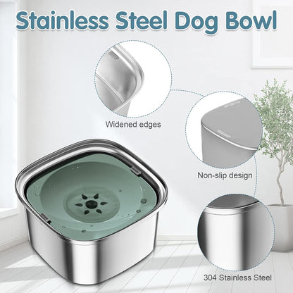 UPSKY 3L Dog Water Bowl 101oz Stainless Steel No Spill Large Capacity Dog Food Water Bowl Slow Water Feeder, Spill Proof Pet Water Dispenser Vehicle Carried Travel Water Bowl