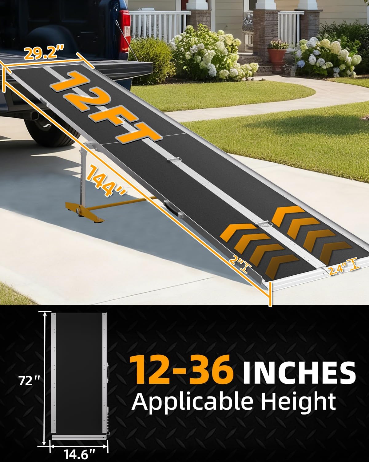 VNN Portable Wheelchair Ramp 4FT, Non-Slip Aluminum Ramps for Wheelchairs for Home, Handicap Wheelchair Ramps for Home Steps, Aluminum Loading Dock Plates, Doorways, Black