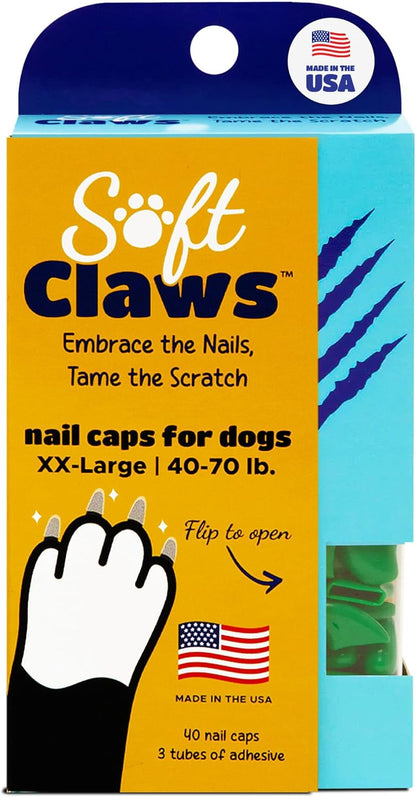 Soft Claws Nail Caps for Dogs with Non-Slip Design Made in USA - 40 Dog Nail Covers for Long-Lasting Protection of Floors and Furniture - Silver, XX-Large