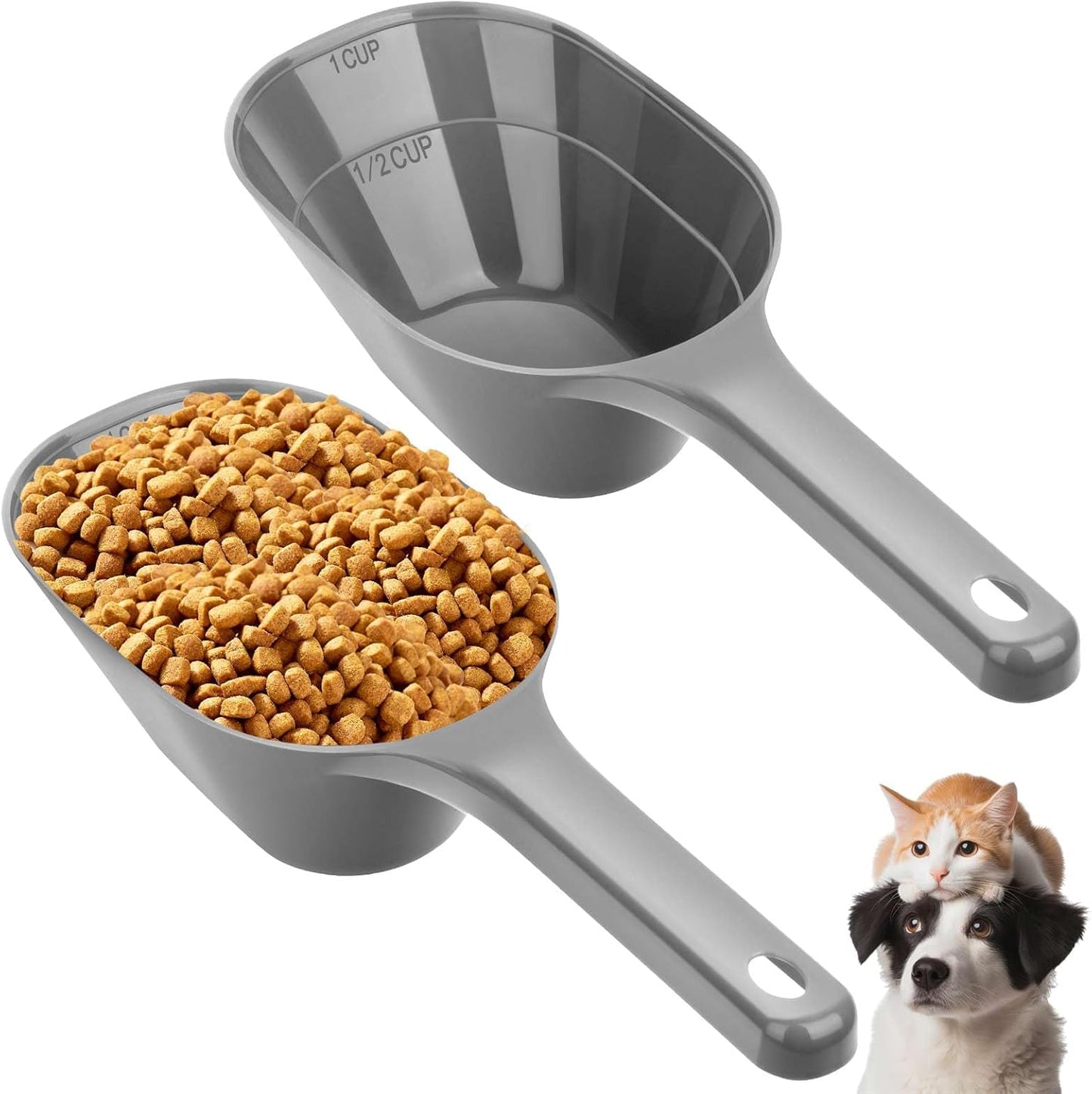 2 PACK Dog Food Scoop,1 Cup Capacity Pet Food Scoop With Measuring Lines For Dog, Puppy and Cat (Black)