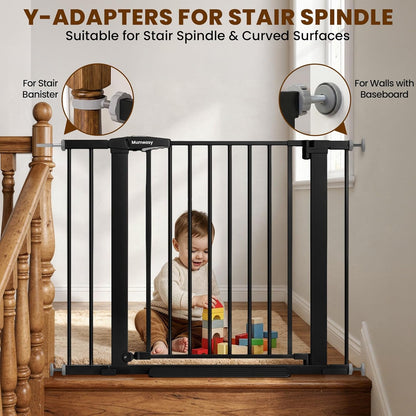 Baby Gate for Stairs, 29.7-40.6" Auto Close Dog Gate Indoor for Doorways, Dual-Lock Design, Adjustable Pet Gate No Drilling with Walk Thru Door for Hallways, Stroller Friendly, Black