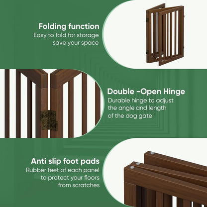 Freestanding Foldable Dog Gate - 4 Panel Room Divider with Metal Support Feet (Black)