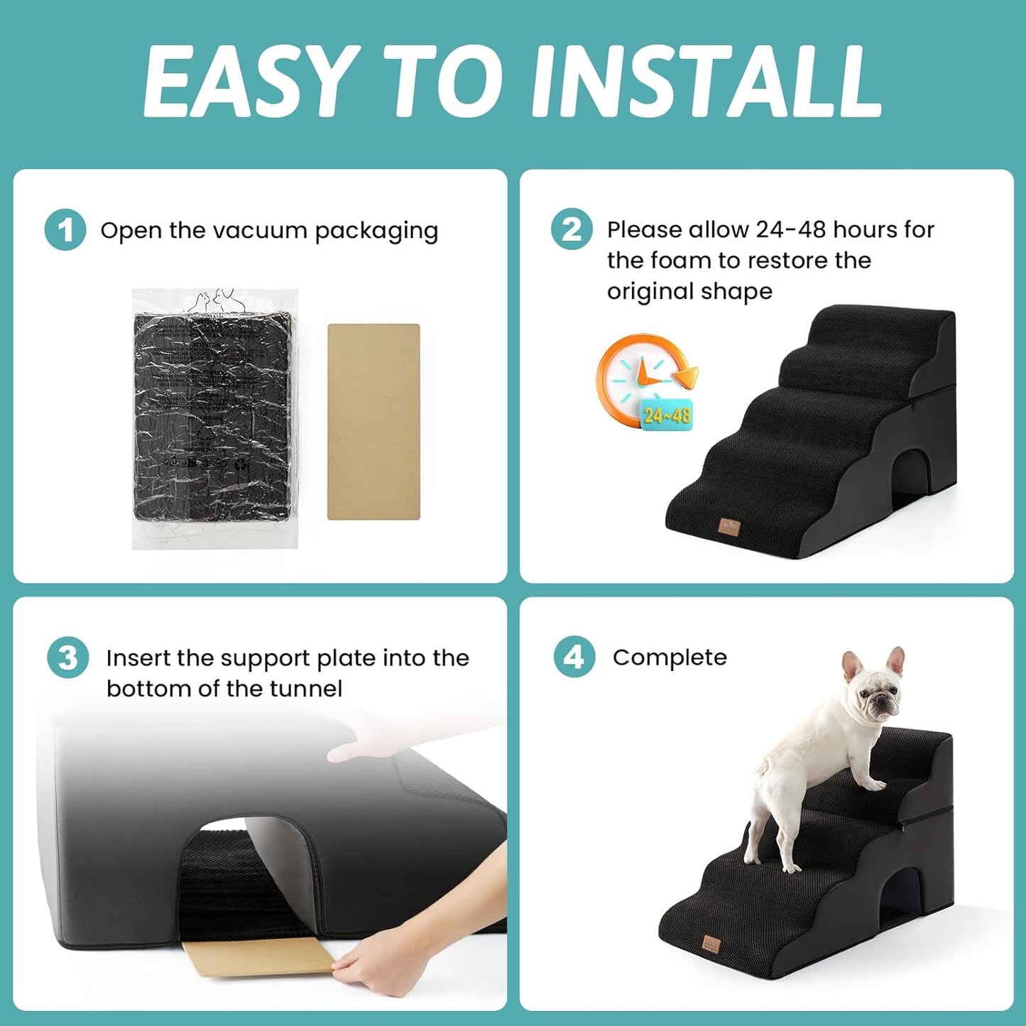 COZY KISS Extra Wide Dog Stairs with Tunnel, Foam Detachable Large Dog Step for Small Pet, Puppy or Cats, Medium Pet Ramp for High Bed, Couch, Sofa or Car, 19.7x33x22.4 inch, 5 Step, Beige