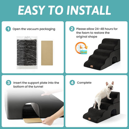 COZY KISS Extra Wide Dog Stairs with Tunnel, Foam Detachable Large Dog Step for Small Pet, Puppy or Cats, Medium Pet Ramp for High Bed, Couch, Sofa or Car, 19.7x33x22.4 inch, 5 Step, Beige