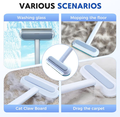 Pet Hair Remover for Couch, 4 in1 Cat and Dog Hair Removal Tool with 17.7inch Long Handle, Washable Cat Hair Remover Brush for Furniture, Couch, Carpet, Clothes and Laundry (1 Set)