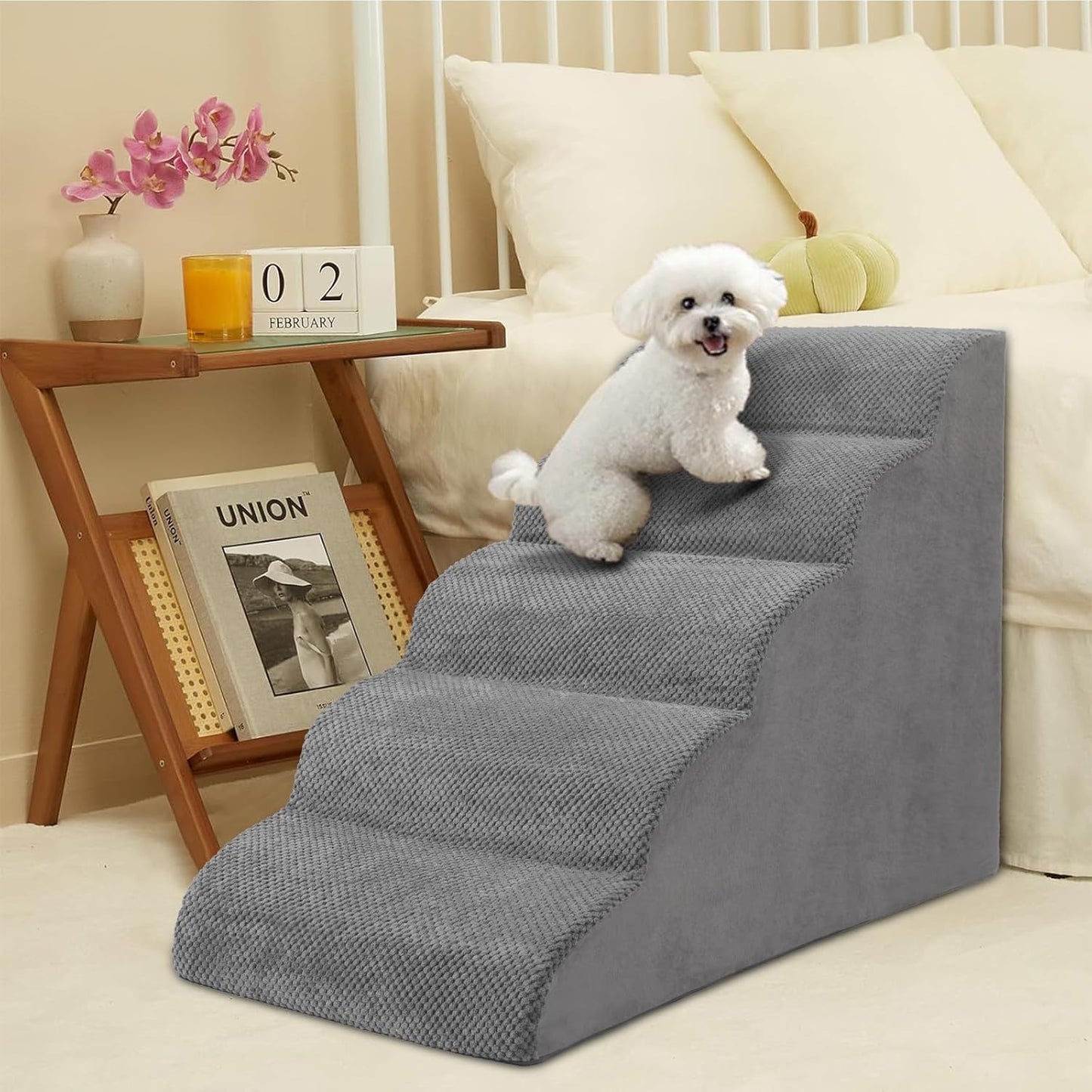 Dog Stairs for Small Dogs, 3 Tiers High Density Foam Dog Ramp, Extra Wide Non-Slip Pet Steps for High Beds Or Couch, Soft Foam Doggie Ladder for Dogs Injured, Older Pets, Small Cats