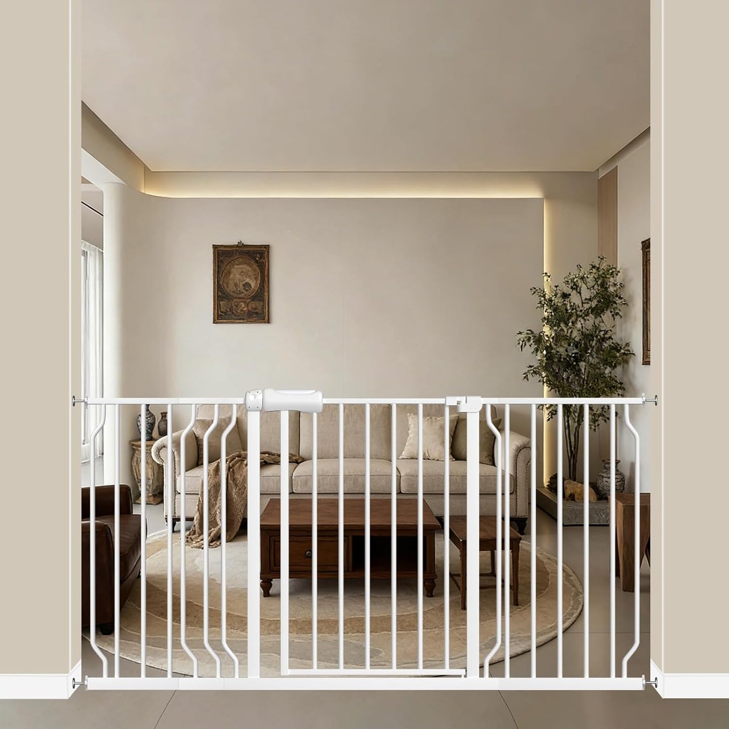 WAOWAO Baby Gate 71.65-85.03" Extra Wide Pressure Mounted Walk Through Swing Auto Close Safety Metal Black Toddler Kids Child Dog Pet Puppy for Stairs,Doorways,Kitchen