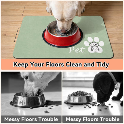 Dog Food Mat - Absorbent Cat Dog Bowl Mat for Food and Water, Quick Dry Pet Food Mats for Floors with Waterproof Rubber Backing, Puppy Cat Feeding Mats for Messy Drinkers,12"x20", Dark Grey