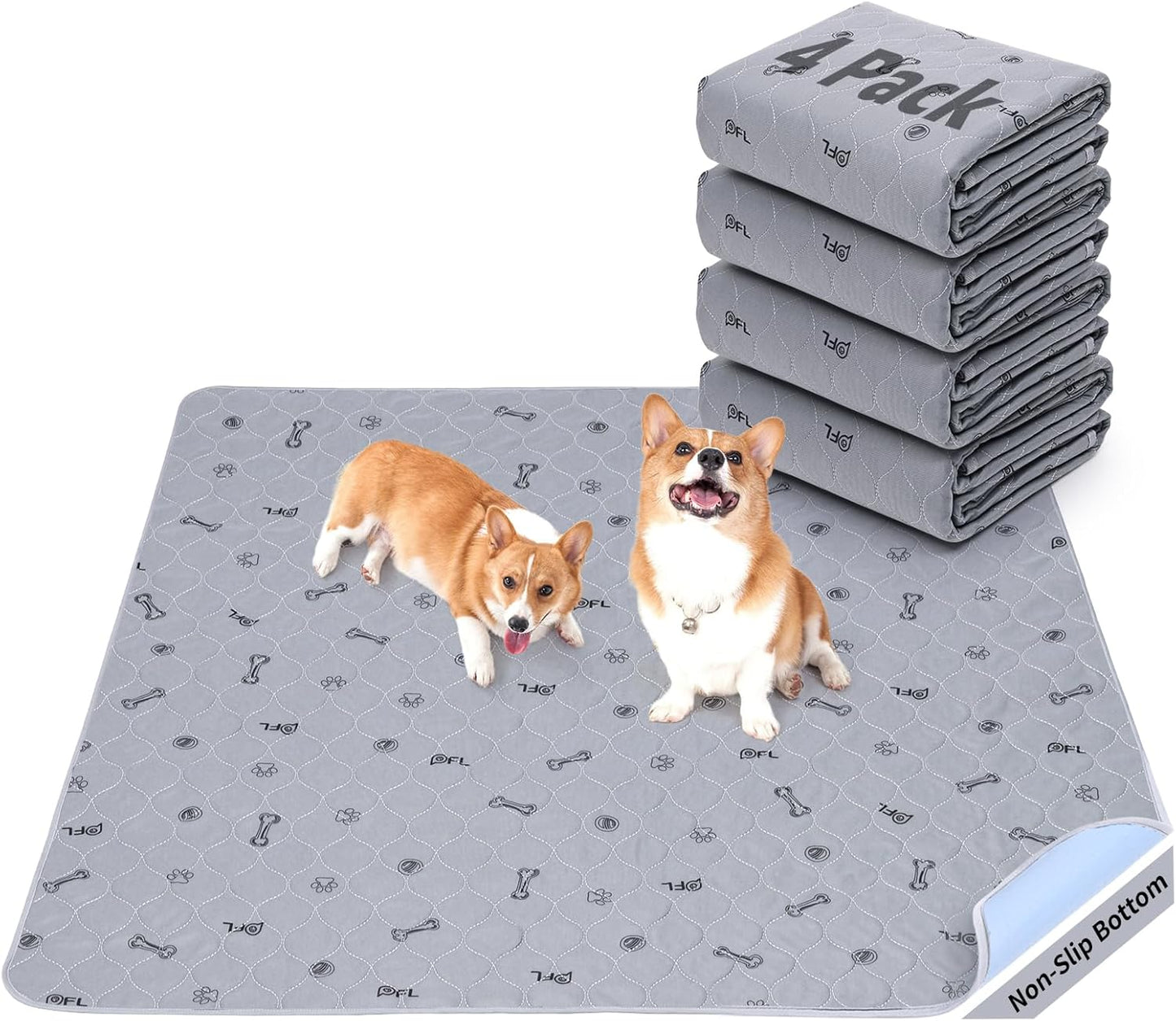 Washable Pee Pads for Dogs, 2Pack Reusable Puppy Pads, Absorbent Whelping Pads with Bone Print, Non-Slip Waterproof Pet Training Pads for Couch, Crate, Potty Training 18x24