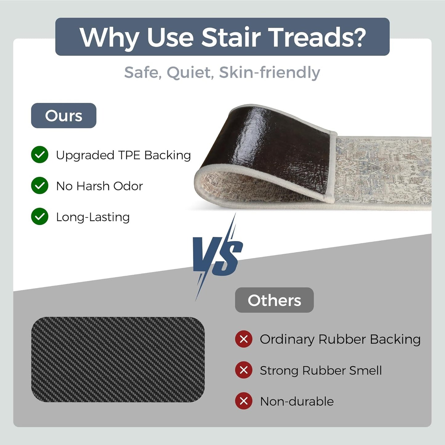 sarben Non Slip Stair Treads for Wooden Steps 15PCS - 8"x30" Indoor Safety Carpet, Edging Mats with TPE Adhesive Backing, Pet and Elderly Friendly Stair Rugs (Taupe) - Colors A