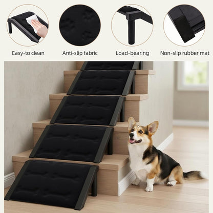 Dog Ramp for Stairs – Non-Slip Pet Ramp for Small, Short-Legged & Senior Dogs – Sponge Padding Surface + 200-lb Heavy-Duty Metal Frame – Small Dogs Climb Safely – Indoor/Outdoor Steps (Bone-（2-Pack)